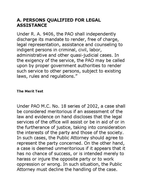 Persons Qualified for Legal Assistance .